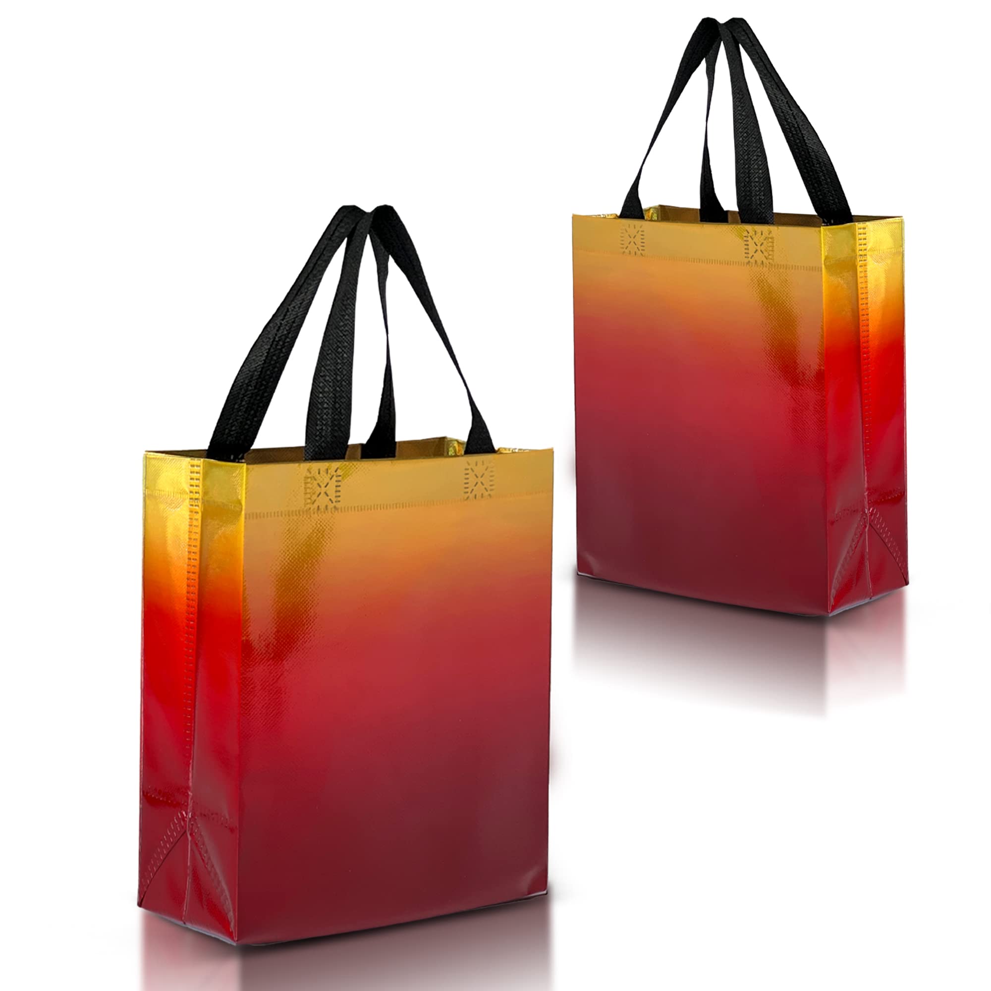 Nush Nush Gradient Bags Medium Size - Set of 12 Aqua to Pink Reusable Bags With Holographic Finish - Perfect For Goodie, Birthday, Party Favors - 8x4x10