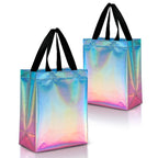 Nush Nush Gradient Bags Medium Size - Set of 12 Aqua to Pink Reusable Bags With Holographic Finish - Perfect For Goodie, Birthday, Party Favors - 8x4x10