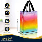 Nush Nush Gradient Bags Medium Size - Set of 12 Aqua to Pink Reusable Bags With Holographic Finish - Perfect For Goodie, Birthday, Party Favors - 8x4x10