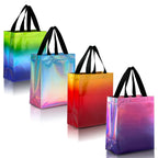 Nush Nush Gradient Bags Medium Size - Set of 12 Aqua to Pink Reusable Bags With Holographic Finish - Perfect For Goodie, Birthday, Party Favors - 8x4x10