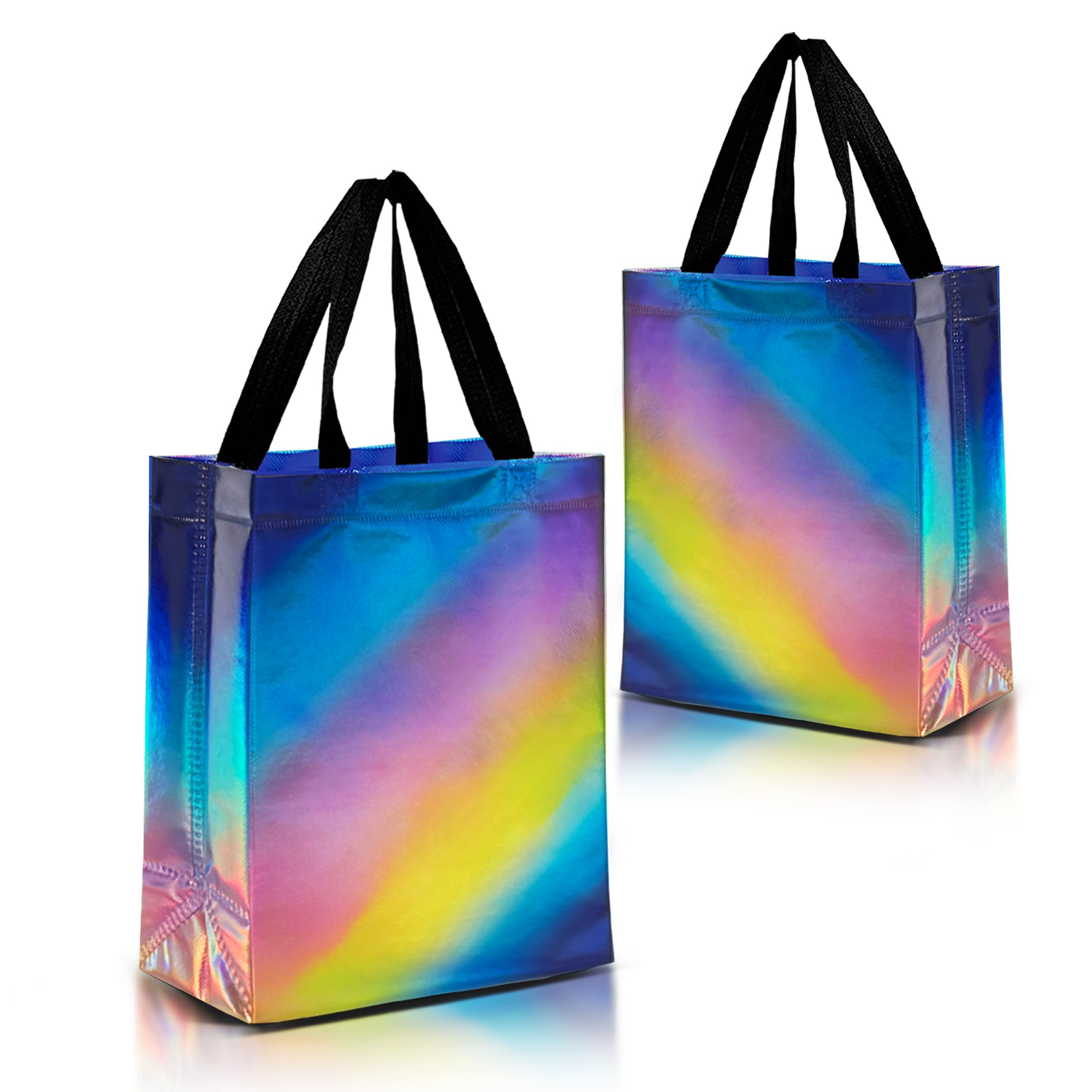 Nush Nush Gradient Bags Medium Size - Set of 12 Aqua to Pink Reusable Bags With Holographic Finish - Perfect For Goodie, Birthday, Party Favors - 8x4x10