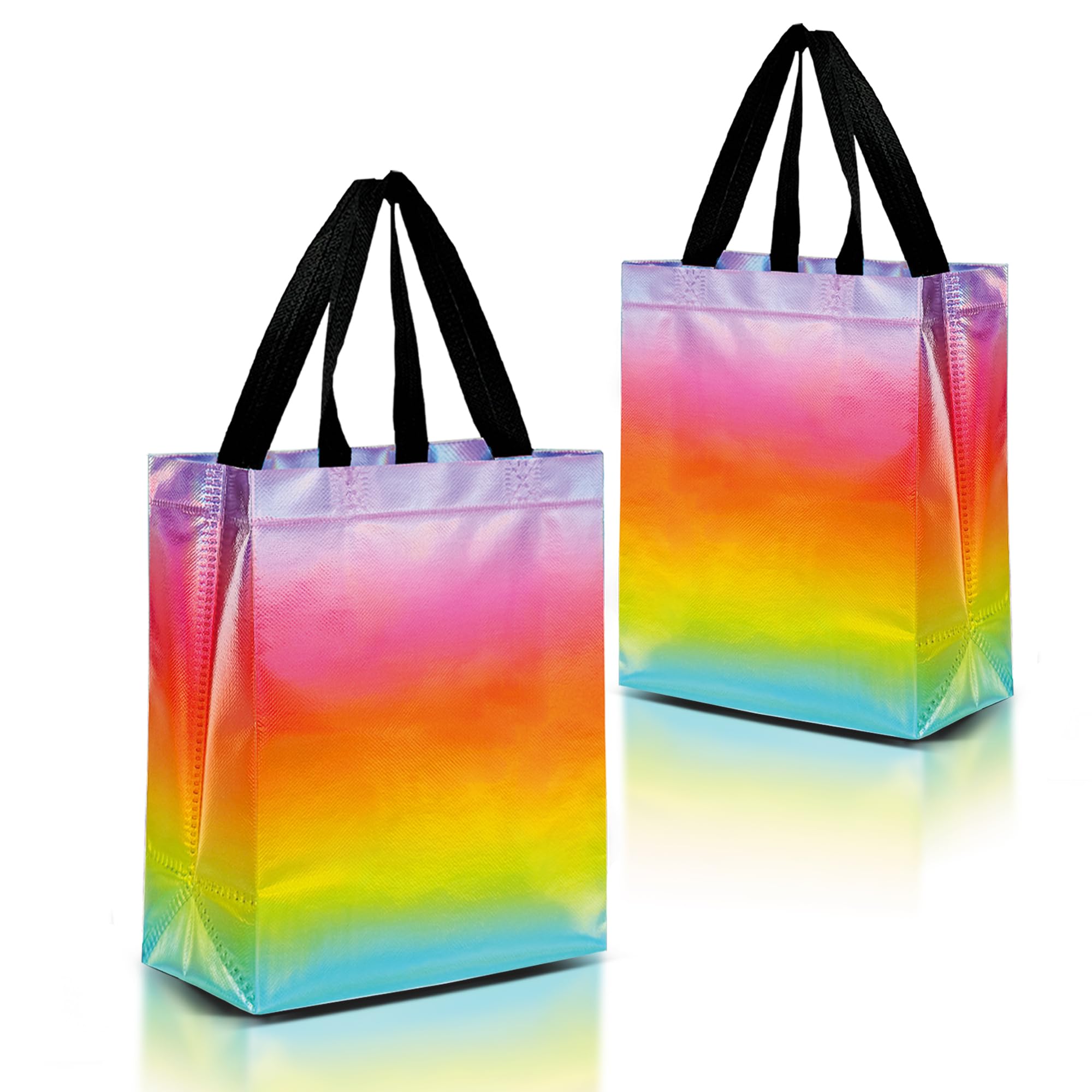 Nush Nush Gradient Bags Medium Size - Set of 12 Aqua to Pink Reusable Bags With Holographic Finish - Perfect For Goodie, Birthday, Party Favors - 8x4x10