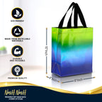 Nush Nush Gradient Bags Medium Size - Set of 12 Aqua to Pink Reusable Bags With Holographic Finish - Perfect For Goodie, Birthday, Party Favors - 8x4x10