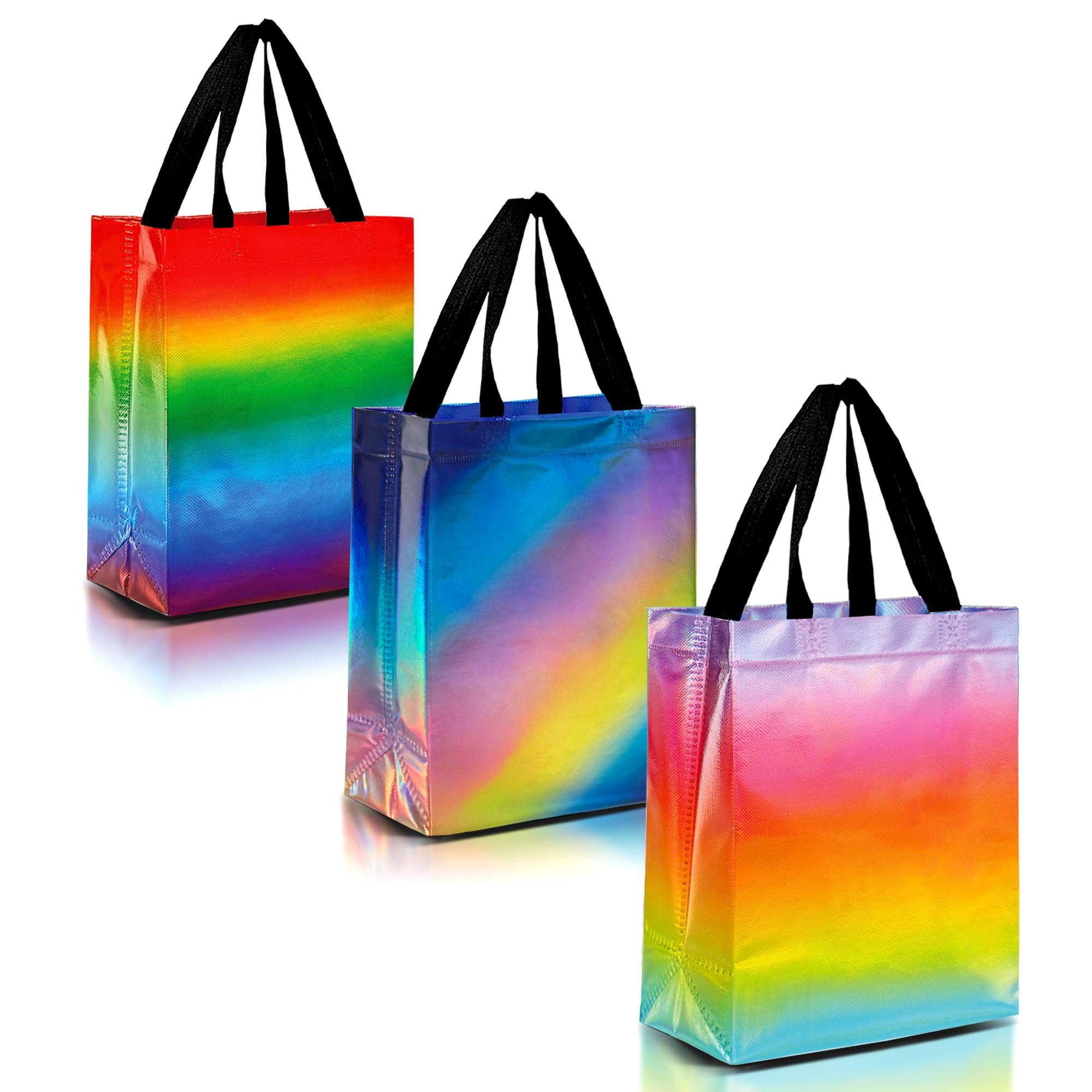 Nush Nush Gradient Bags Medium Size - Set of 12 Aqua to Pink Reusable Bags With Holographic Finish - Perfect For Goodie, Birthday, Party Favors - 8x4x10