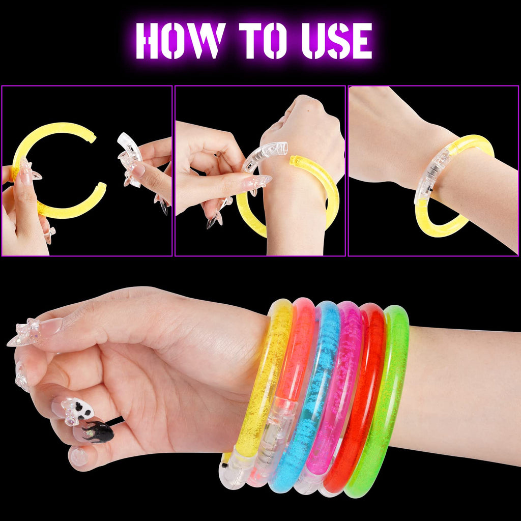 24Pcs Glow in the Dark Party Supplies for Kids/Adults, Flashing Light up Toys LED Bracelets Halloween Glow Sticks, Mardi Gras Party Favors Carnival Birthday Concert Gifts Accessory