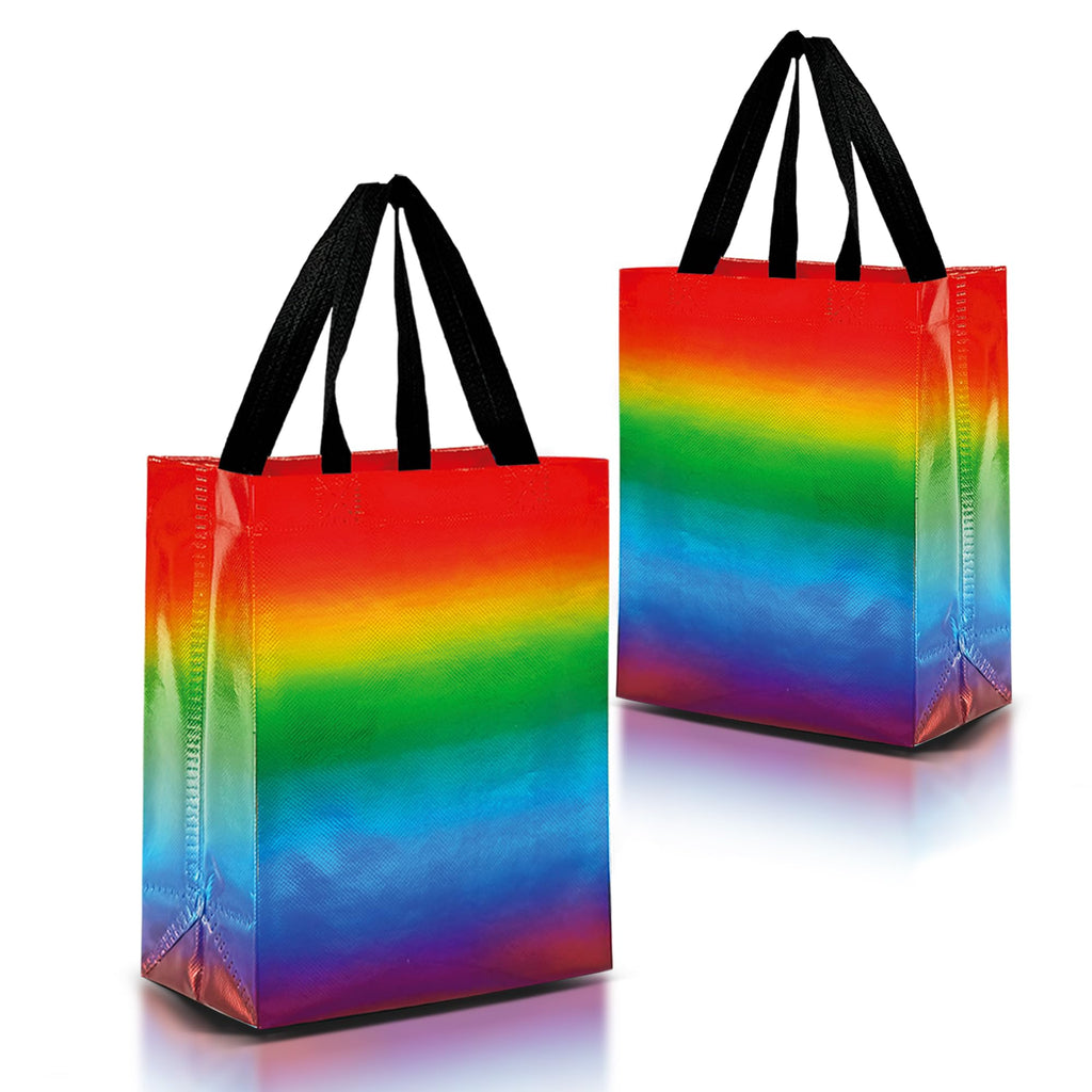 Nush Nush Gradient Bags Medium Size - Set of 12 Aqua to Pink Reusable Bags With Holographic Finish - Perfect For Goodie, Birthday, Party Favors - 8x4x10