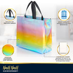 Nush Nush Gradient Bags Medium Size - Set of 12 Aqua to Pink Reusable Bags With Holographic Finish - Perfect For Goodie, Birthday, Party Favors - 8x4x10