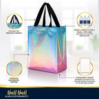 Nush Nush Gradient Bags Medium Size - Set of 12 Aqua to Pink Reusable Bags With Holographic Finish - Perfect For Goodie, Birthday, Party Favors - 8x4x10