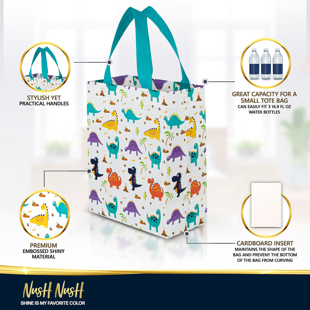 Nush Nush Gradient Bags Medium Size - Set of 12 Aqua to Pink Reusable Bags With Holographic Finish - Perfect For Goodie, Birthday, Party Favors - 8x4x10