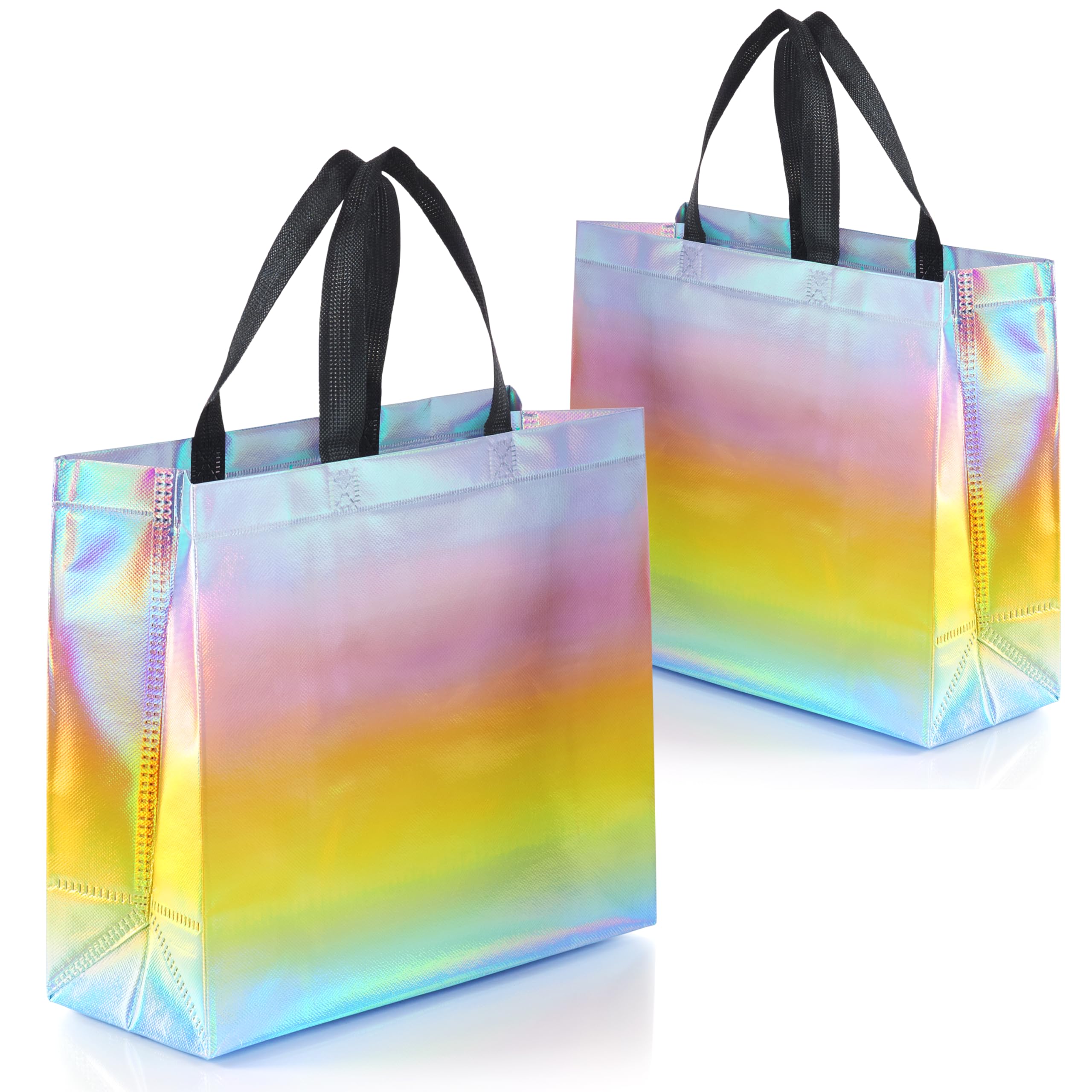 Nush Nush Gradient Bags Medium Size - Set of 12 Aqua to Pink Reusable Bags With Holographic Finish - Perfect For Goodie, Birthday, Party Favors - 8x4x10