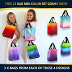 Nush Nush Gradient Bags Medium Size - Set of 12 Aqua to Pink Reusable Bags With Holographic Finish - Perfect For Goodie, Birthday, Party Favors - 8x4x10
