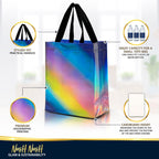 Nush Nush Gradient Bags Medium Size - Set of 12 Aqua to Pink Reusable Bags With Holographic Finish - Perfect For Goodie, Birthday, Party Favors - 8x4x10