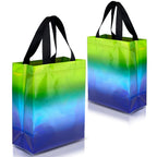 Nush Nush Gradient Bags Medium Size - Set of 12 Aqua to Pink Reusable Bags With Holographic Finish - Perfect For Goodie, Birthday, Party Favors - 8x4x10