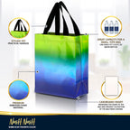 Nush Nush Gradient Bags Medium Size - Set of 12 Aqua to Pink Reusable Bags With Holographic Finish - Perfect For Goodie, Birthday, Party Favors - 8x4x10