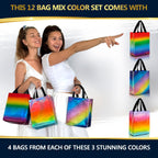 Nush Nush Gradient Bags Medium Size - Set of 12 Aqua to Pink Reusable Bags With Holographic Finish - Perfect For Goodie, Birthday, Party Favors - 8x4x10