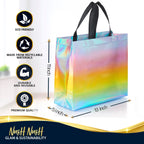 Nush Nush Gradient Bags Medium Size - Set of 12 Aqua to Pink Reusable Bags With Holographic Finish - Perfect For Goodie, Birthday, Party Favors - 8x4x10