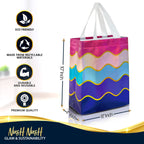 Nush Nush Gradient Bags Medium Size - Set of 12 Aqua to Pink Reusable Bags With Holographic Finish - Perfect For Goodie, Birthday, Party Favors - 8x4x10