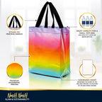 Nush Nush Gradient Bags Medium Size - Set of 12 Aqua to Pink Reusable Bags With Holographic Finish - Perfect For Goodie, Birthday, Party Favors - 8x4x10
