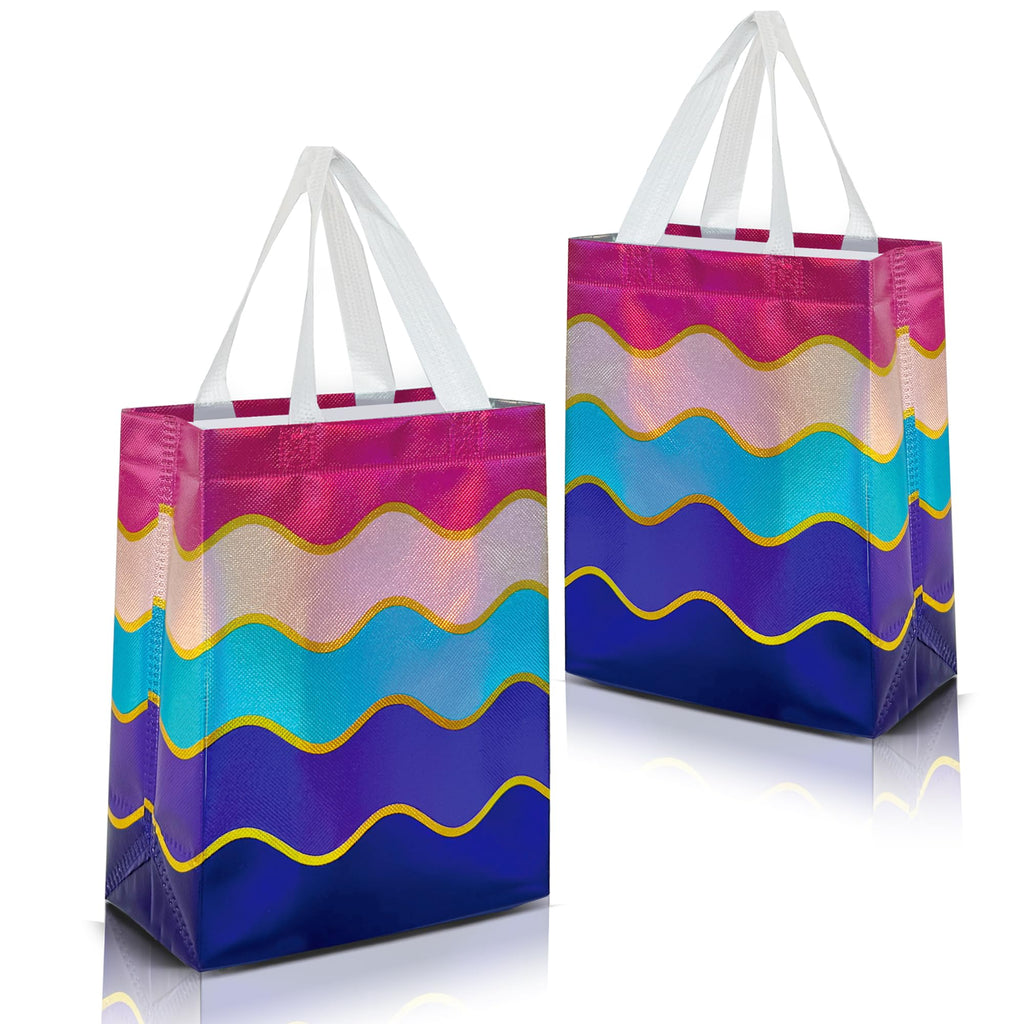 Nush Nush Gradient Bags Medium Size - Set of 12 Aqua to Pink Reusable Bags With Holographic Finish - Perfect For Goodie, Birthday, Party Favors - 8x4x10