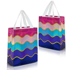 Nush Nush Gradient Bags Medium Size - Set of 12 Aqua to Pink Reusable Bags With Holographic Finish - Perfect For Goodie, Birthday, Party Favors - 8x4x10